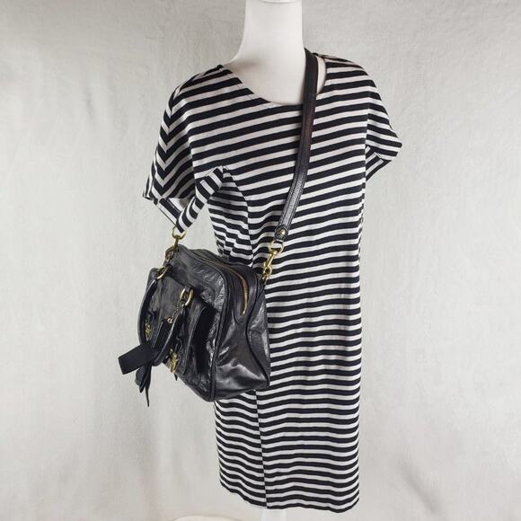 Coach Poppy Pushlock Satchel Black Waxed Leather Fuchsia Lining Removable Strap - Picture 10 of 14